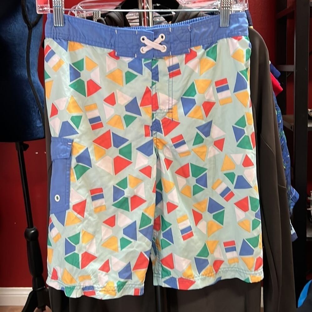 Swim Shorts XL 16 Like New Boys Cat and Jack Fun bright colors Blue Greem